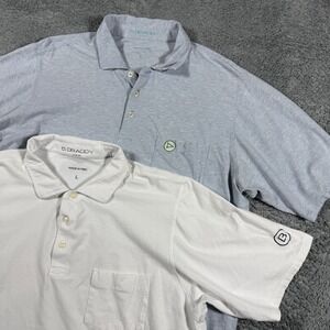 Lot of 2 B. Draddy Mens Large Polo Shirts White Blue Heathered Performance